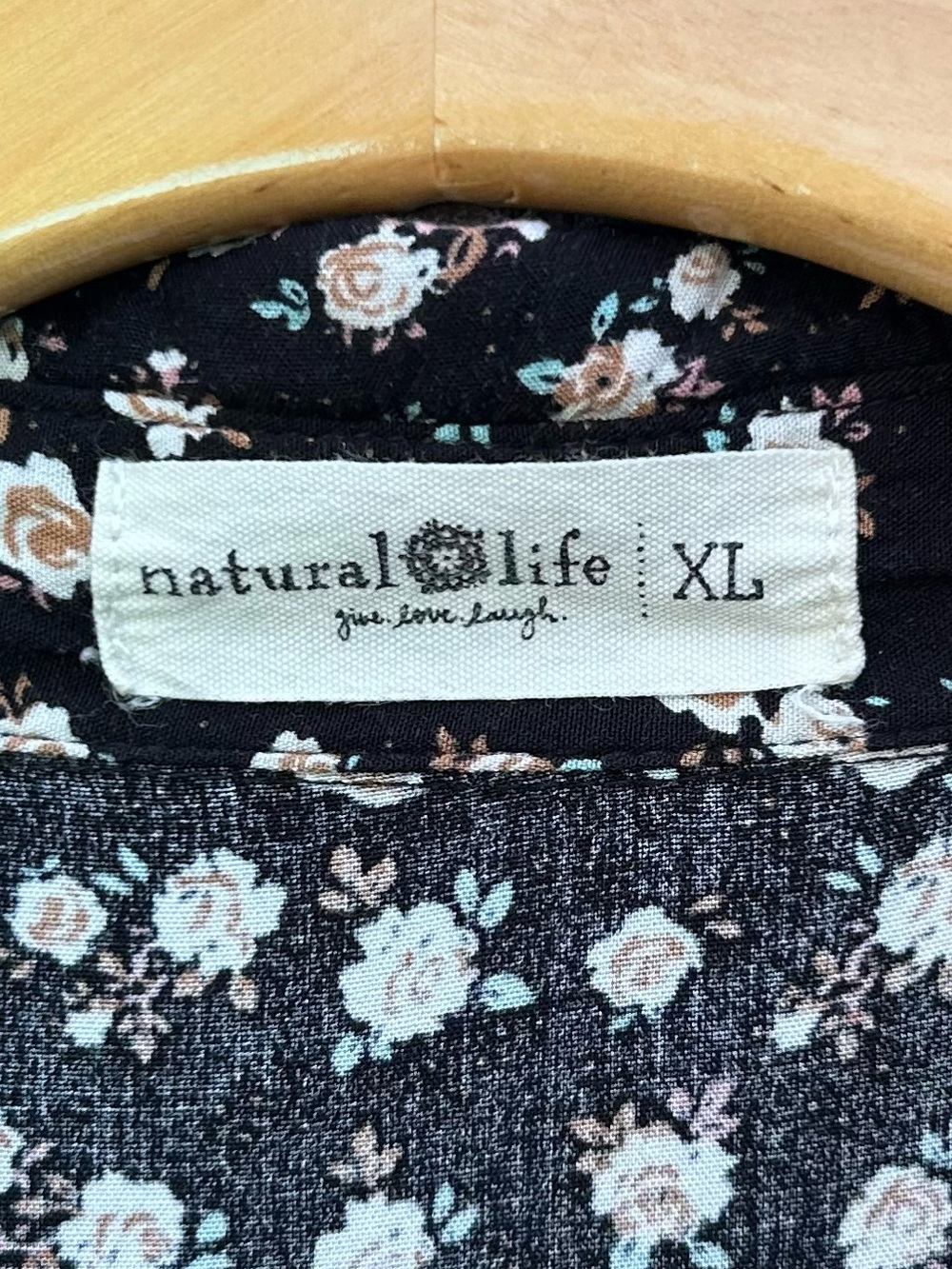 Natural Life Rebecca Midi Dress Rose Floral Print Rayon Black Cream XL - Picture 7 of 16